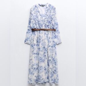 Zara Belted Ruffled Printed Dress
